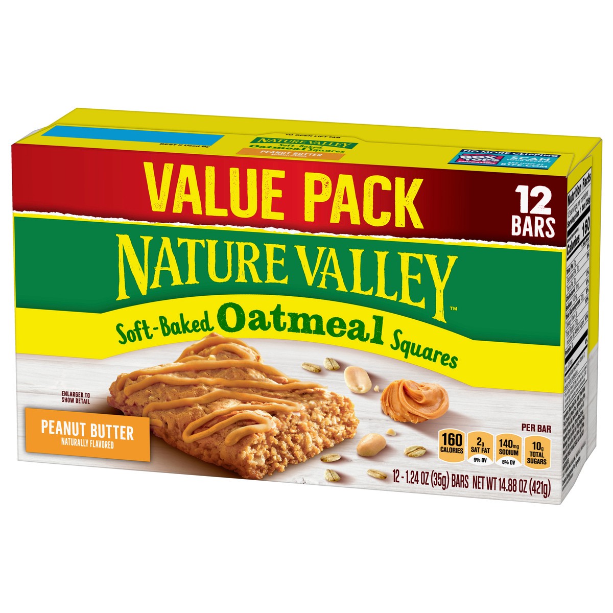 slide 2 of 9, Nature Valley Soft-Baked Oatmeal Squares, Peanut Butter Breakfast Snacks, 12 ct, 14.88 OZ, 14.88 oz