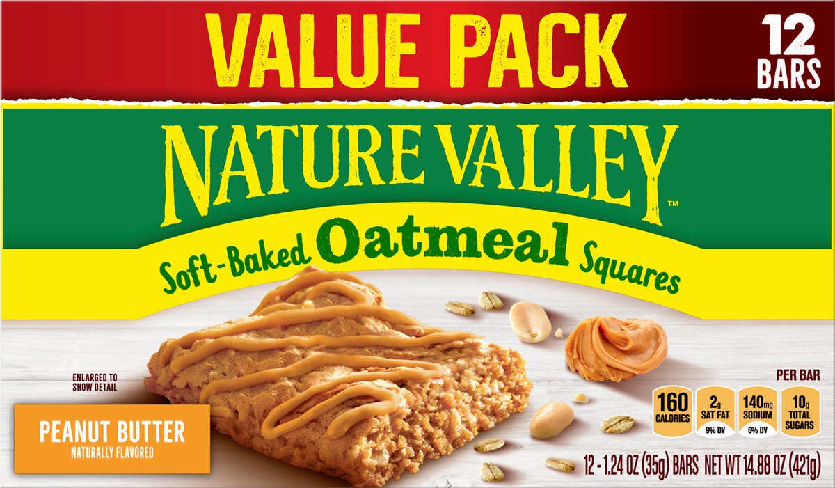 slide 3 of 9, Nature Valley Soft-Baked Oatmeal Squares, Peanut Butter Breakfast Snacks, 12 ct, 14.88 OZ, 14.88 oz