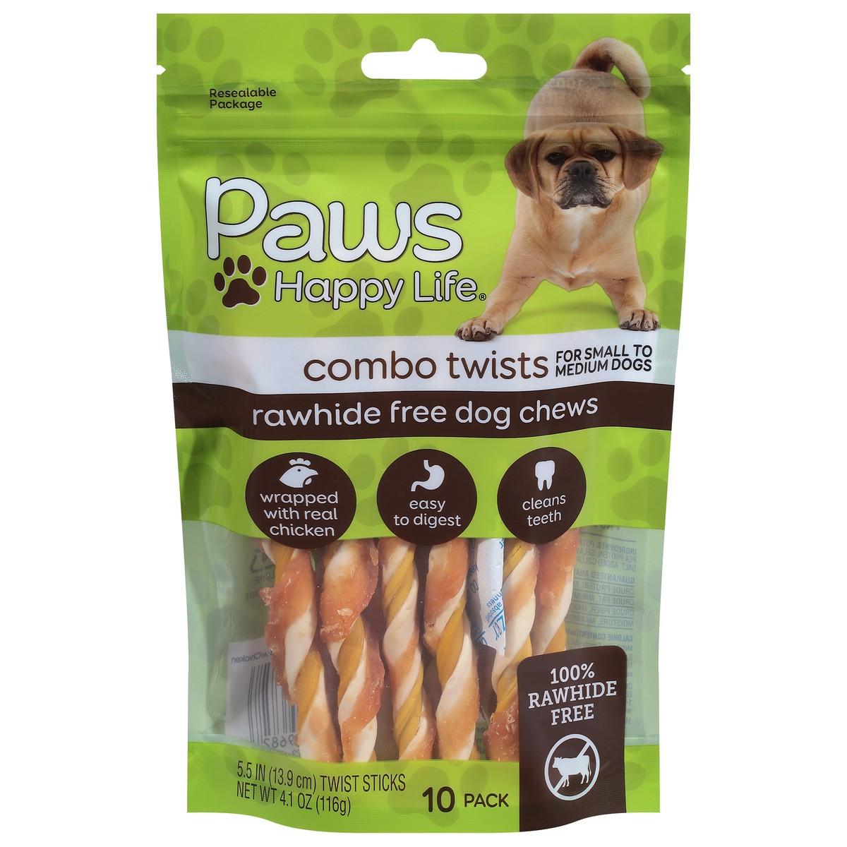 slide 2 of 4, Paws Happy Life Combo Twists Rawhide Free Dog Chews 10 ea, 10 ct