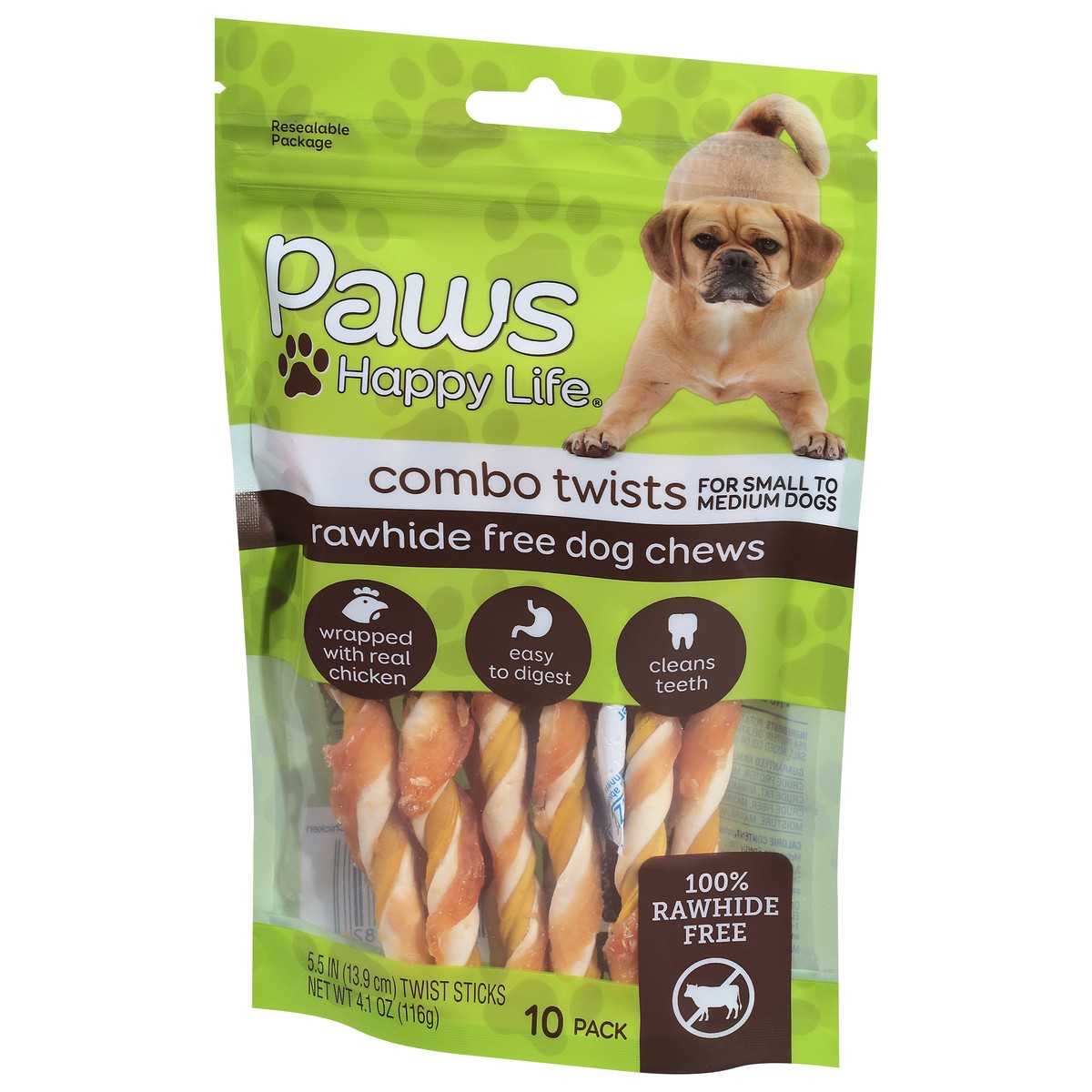 slide 4 of 4, Paws Happy Life Combo Twists Rawhide Free Dog Chews 10 ea, 10 ct