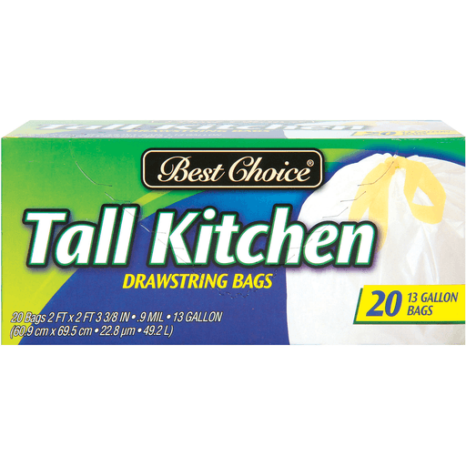 slide 1 of 1, Best Choice Drawstring Tall Kitchen Trash Bag, 20 ct