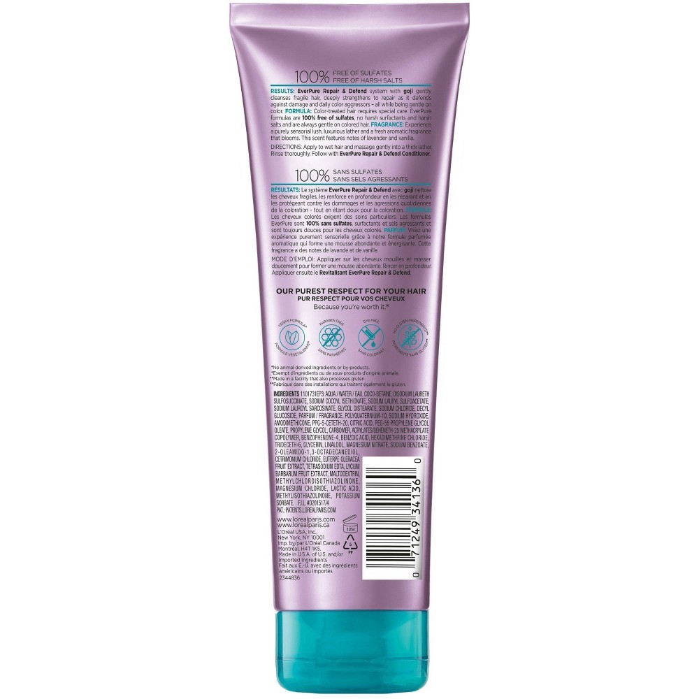 slide 2 of 6, L'Oréal L'Oreal Paris EverPure Sulfate Free Repair & Defend Shampoo, 8.5 fl oz