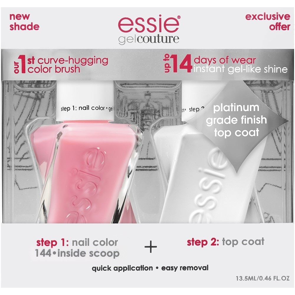 slide 1 of 5, Essie Gel Couture Nail Polish + Top Coat Kit, Inside Scoop, 1 ct