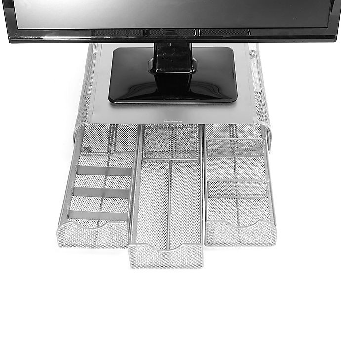 slide 2 of 2, Mind Reader Mesh Monitor Stand and Desk Organizer - Silver, 1 ct