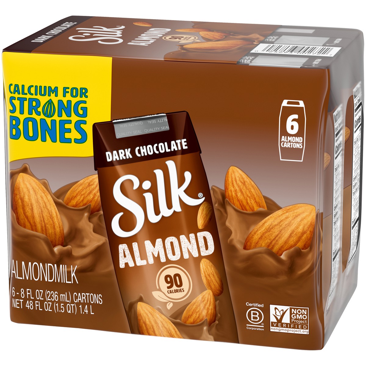 slide 4 of 14, Silk Shelf-Stable Almond Milk Singles, Dark Chocolate, Dairy-Free, Vegan, Non-GMO Project Verified, 8 oz., 6 Pack, 8 fl oz