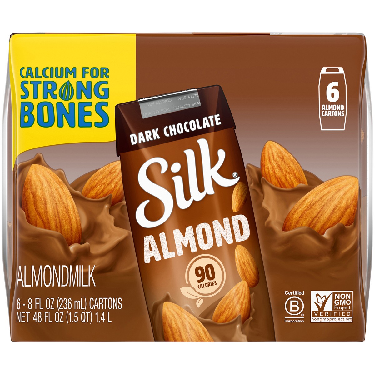 slide 9 of 14, Silk Shelf-Stable Almond Milk Singles, Dark Chocolate, Dairy-Free, Vegan, Non-GMO Project Verified, 8 oz., 6 Pack, 8 fl oz