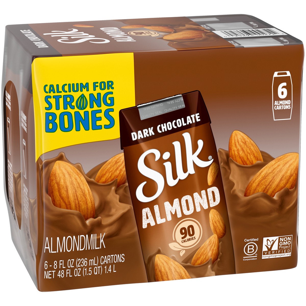 slide 2 of 14, Silk Shelf-Stable Almond Milk Singles, Dark Chocolate, Dairy-Free, Vegan, Non-GMO Project Verified, 8 oz., 6 Pack, 8 fl oz