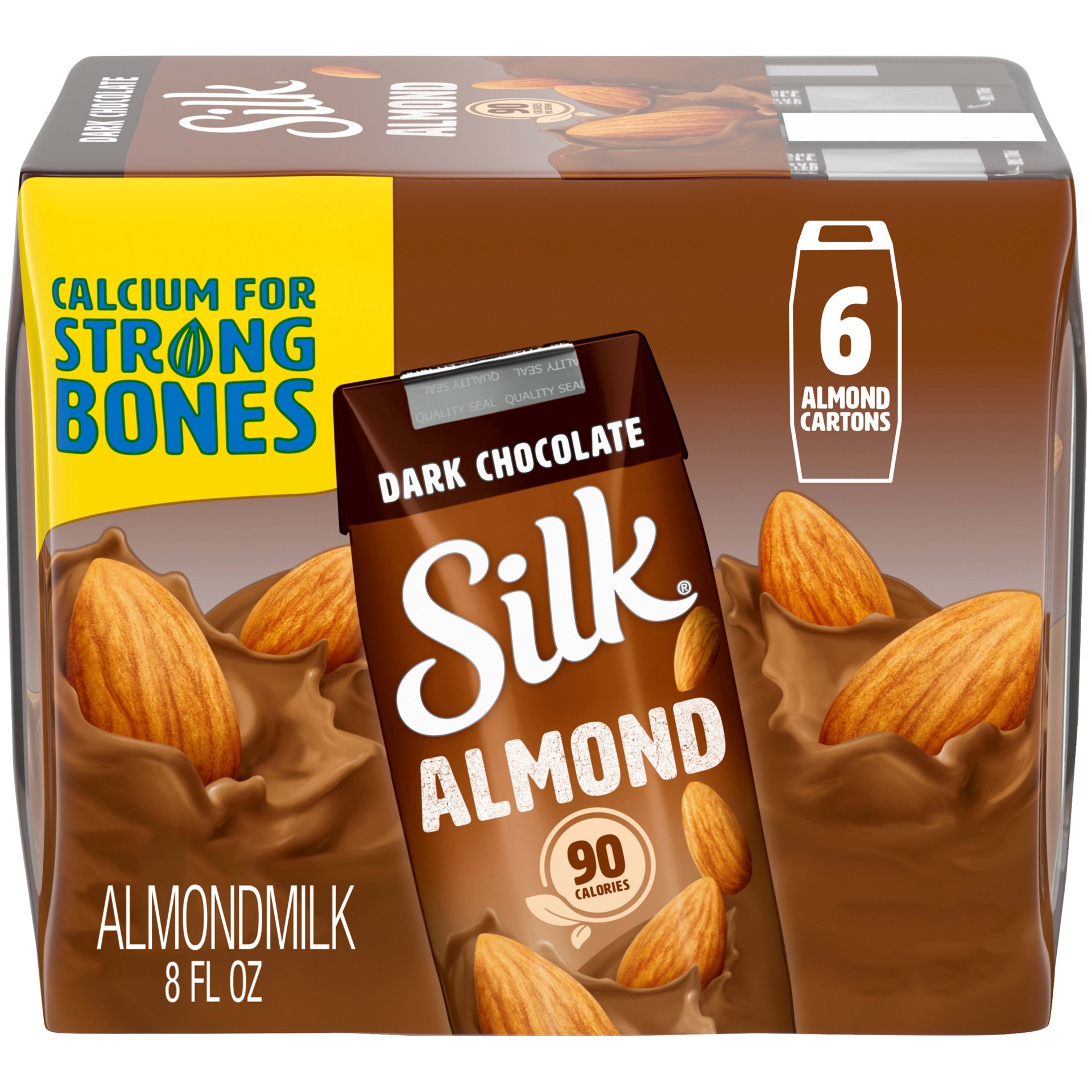 slide 1 of 14, Silk Shelf-Stable Almond Milk Singles, Dark Chocolate, Dairy-Free, Vegan, Non-GMO Project Verified, 8 oz., 6 Pack, 8 fl oz