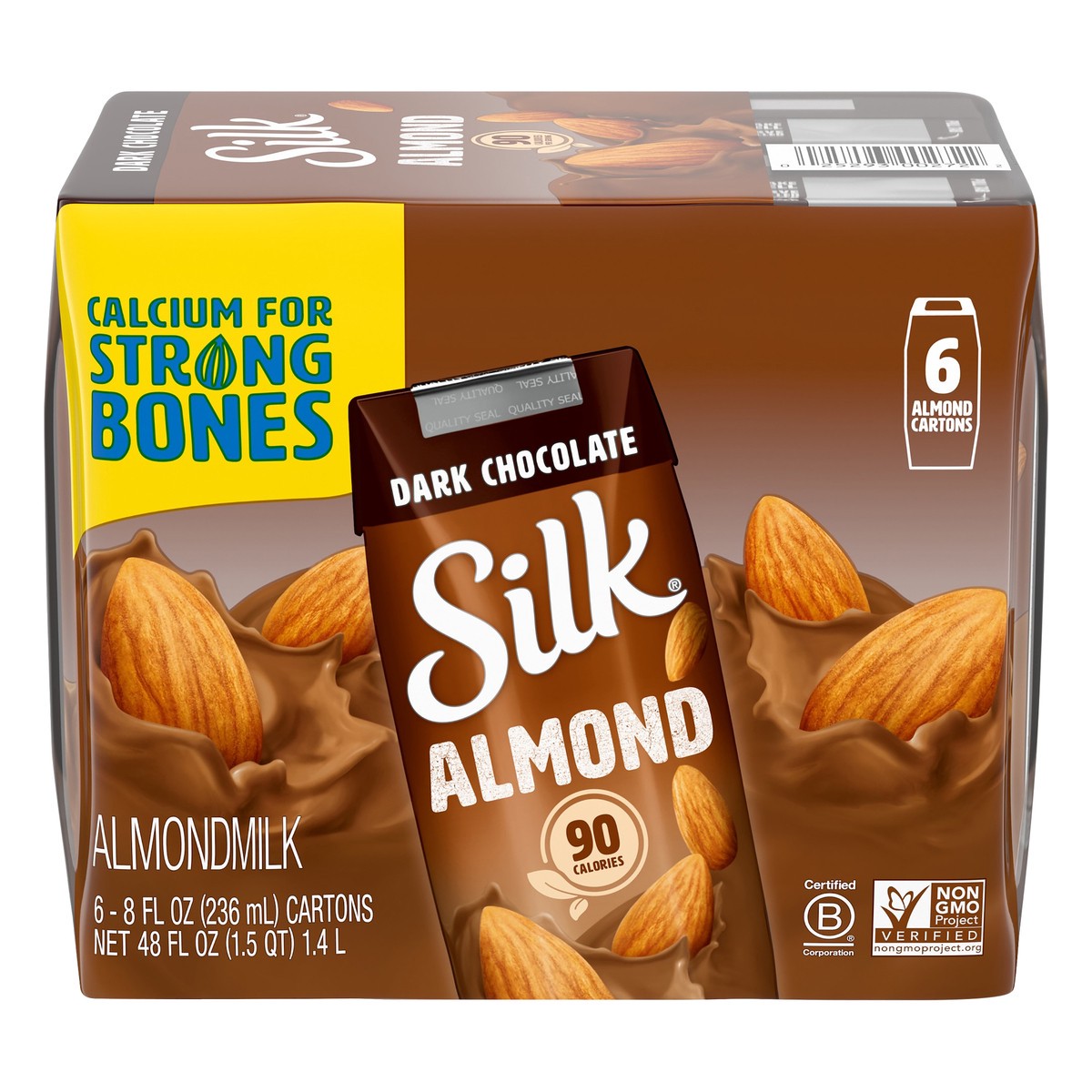 slide 12 of 14, Silk Shelf-Stable Almond Milk Singles, Dark Chocolate, Dairy-Free, Vegan, Non-GMO Project Verified, 8 oz., 6 Pack, 8 fl oz