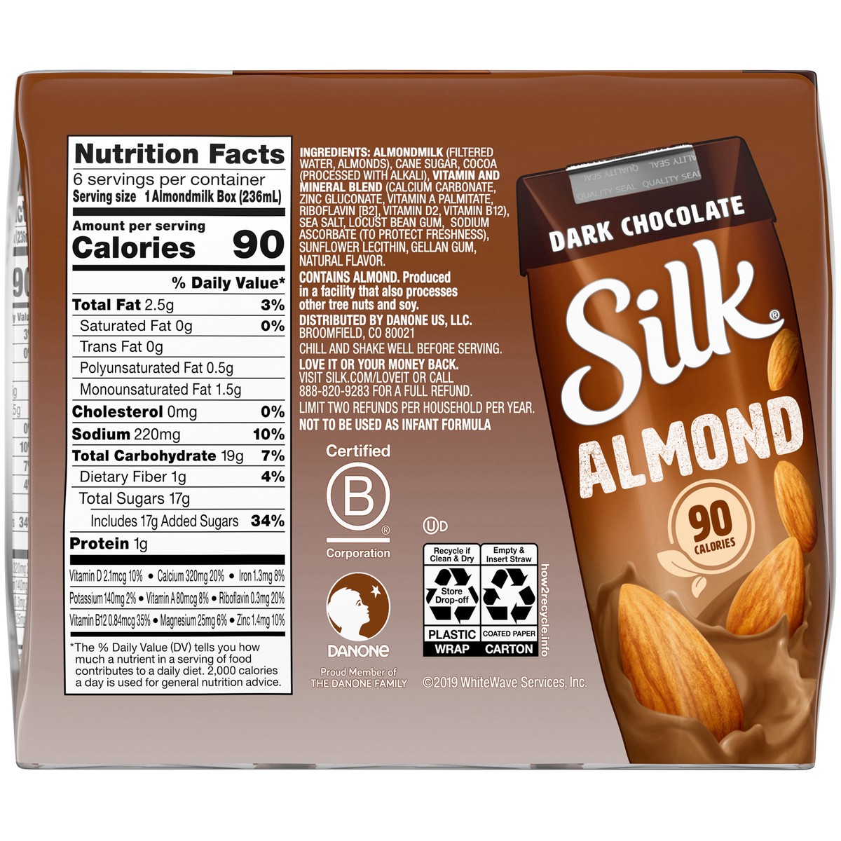 slide 10 of 14, Silk Shelf-Stable Almond Milk Singles, Dark Chocolate, Dairy-Free, Vegan, Non-GMO Project Verified, 8 oz., 6 Pack, 8 fl oz