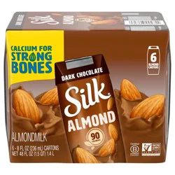 Silk Dairy Free Dark Chocolate Almond Milk, Shelf Stable, Lactose Free, Gluten Free, 6 Ct, 8 FL OZ Carton