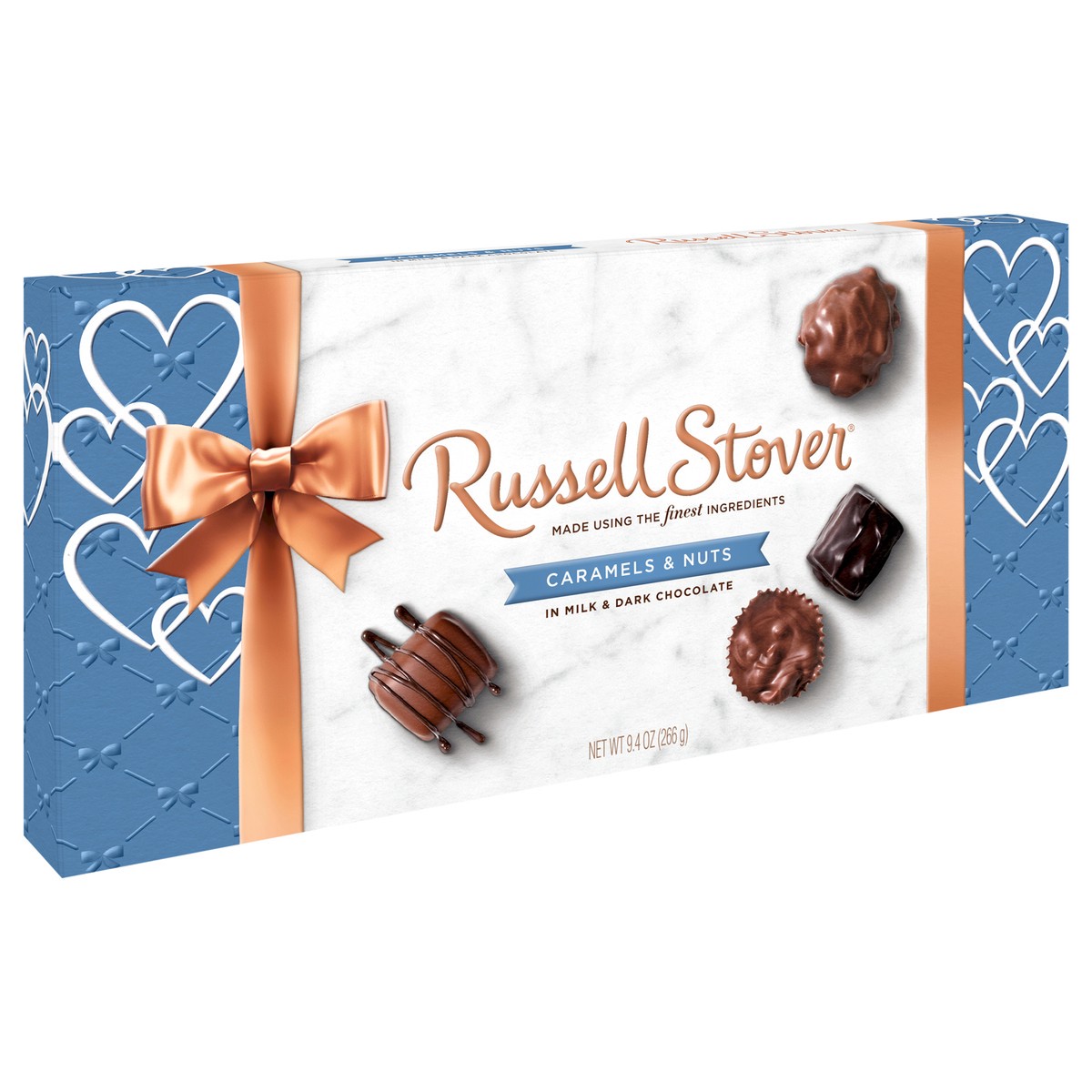 slide 3 of 10, RUSSELL STOVER Valentine's Day Assorted Caramels & Nuts Milk & Dark Chocolate Gift Box, 9.4 oz. (16 pieces), 9.4 oz