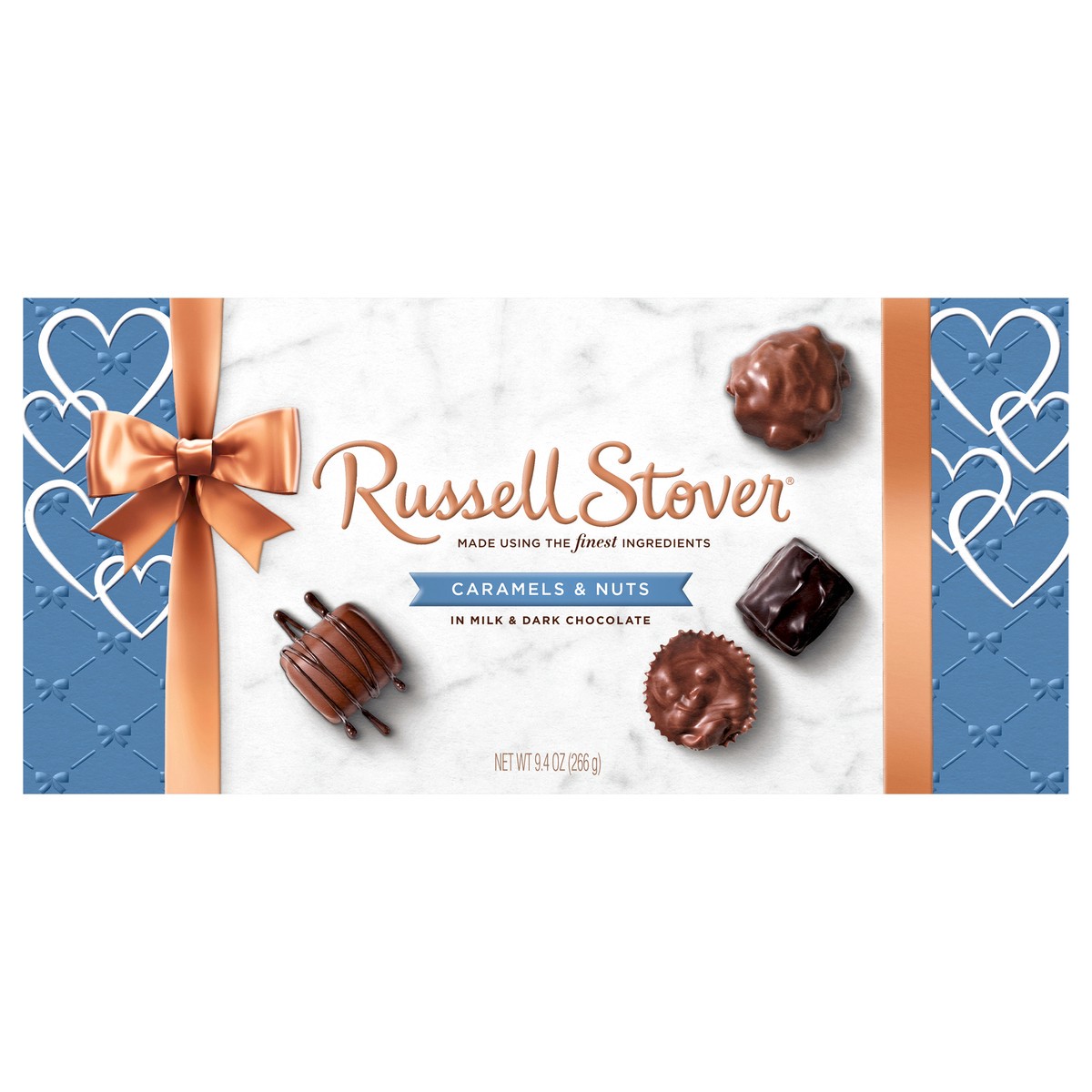 slide 1 of 10, RUSSELL STOVER Valentine's Day Assorted Caramels & Nuts Milk & Dark Chocolate Gift Box, 9.4 oz. (16 pieces), 9.4 oz