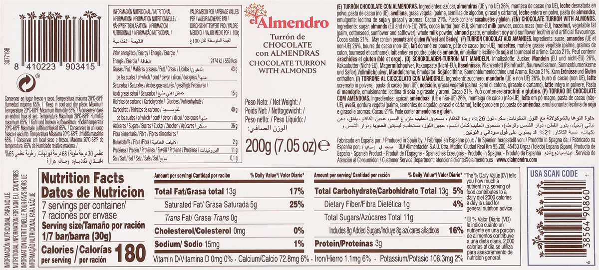 slide 9 of 14, El Almendro Chocolate Turron with Almonds 7.05 oz, 7.05 oz