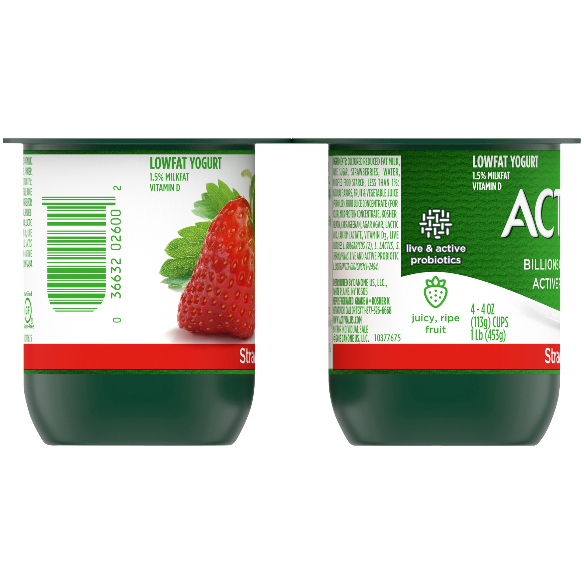 slide 3 of 7, Activia Low Fat Probiotic Strawberry Yogurt Cups, 4 oz