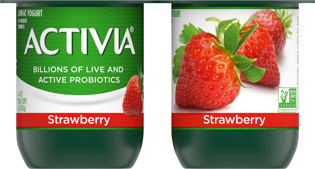 slide 7 of 10, Activia DANNON Low Fat Probiotic Strawberry Yogurt - 4ct/4oz Cups, 4 oz