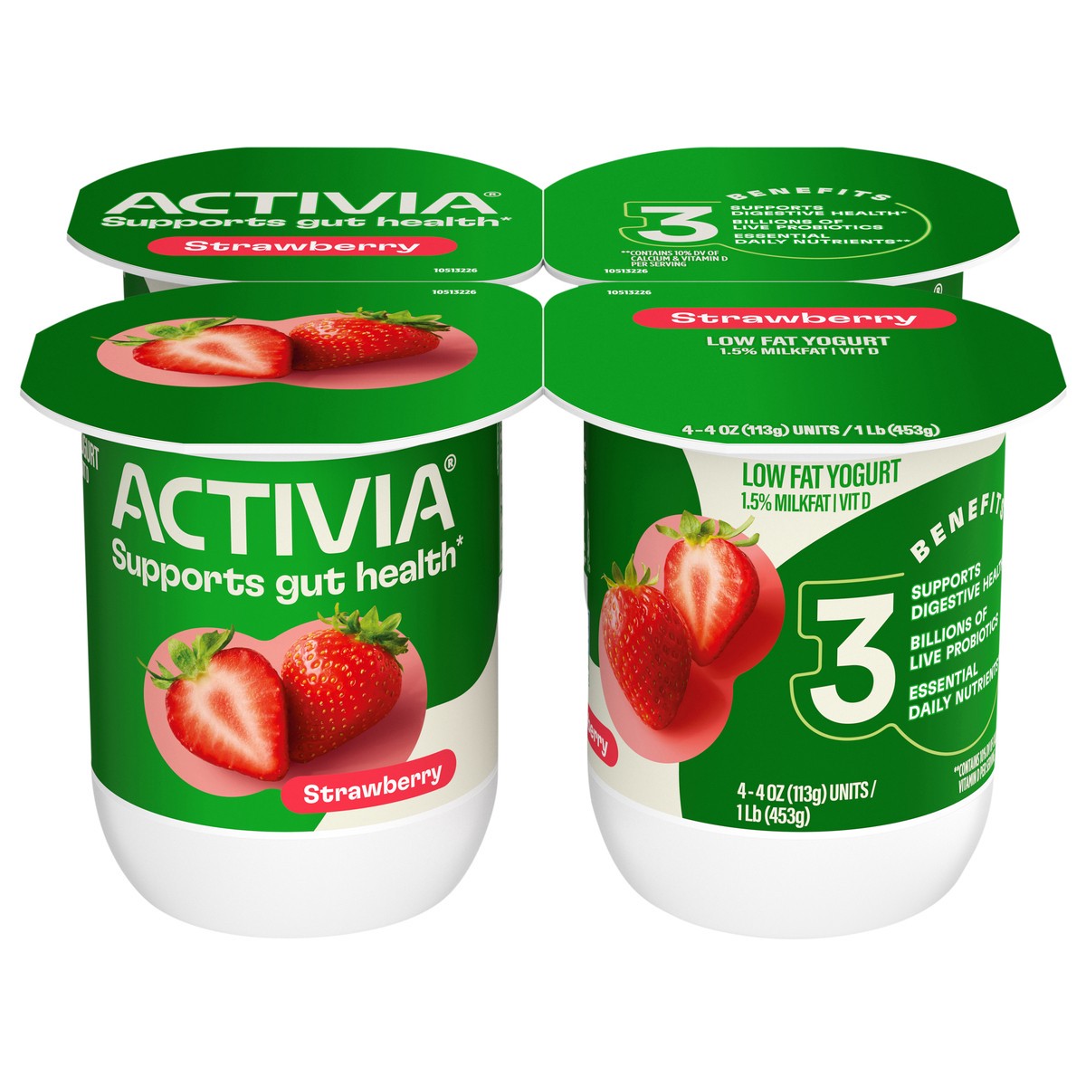 slide 1 of 10, Activia Strawberry Probiotic Yogurt, Lowfat Yogurt Cups, 4 OZ, 4 CT, 4 ct
