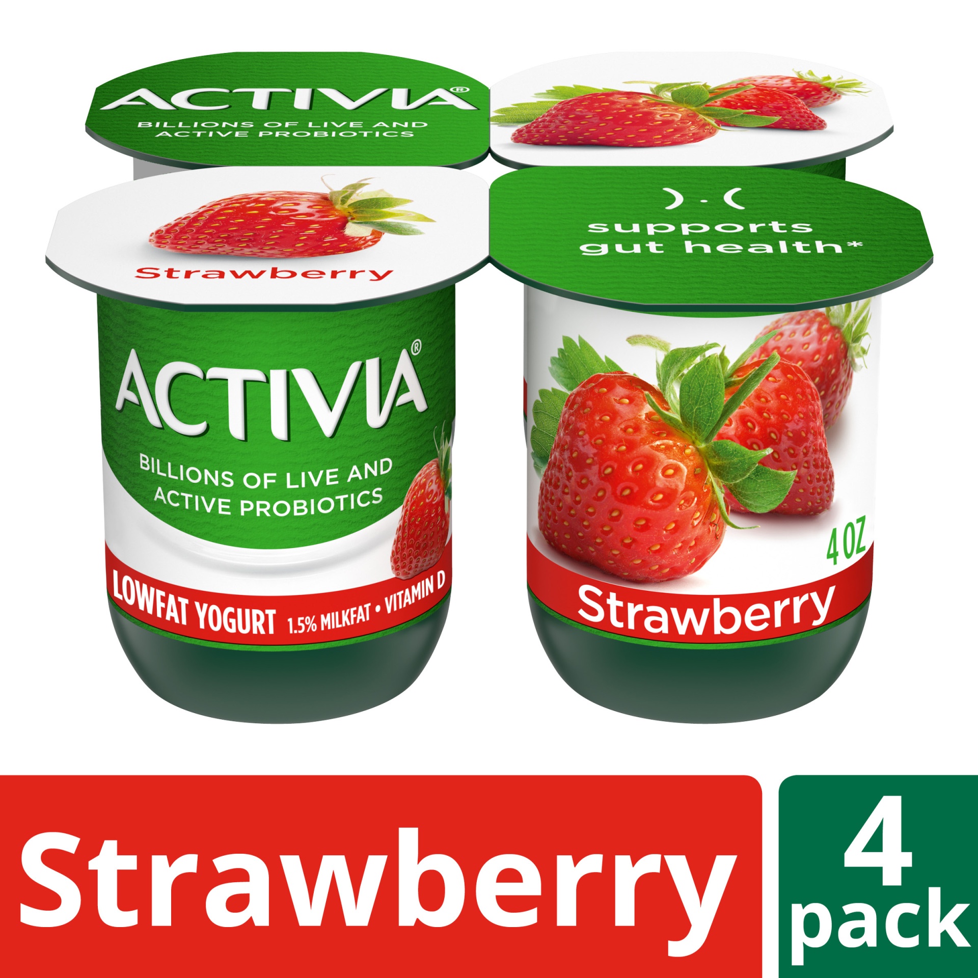 slide 1 of 7, Activia Low Fat Probiotic Strawberry Yogurt Cups, 4 oz