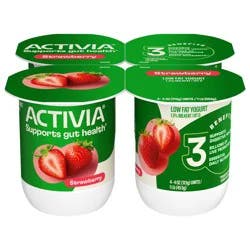 Activia Strawberry Probiotic Yogurt, Lowfat Yogurt Cups, 4 OZ, 4 CT