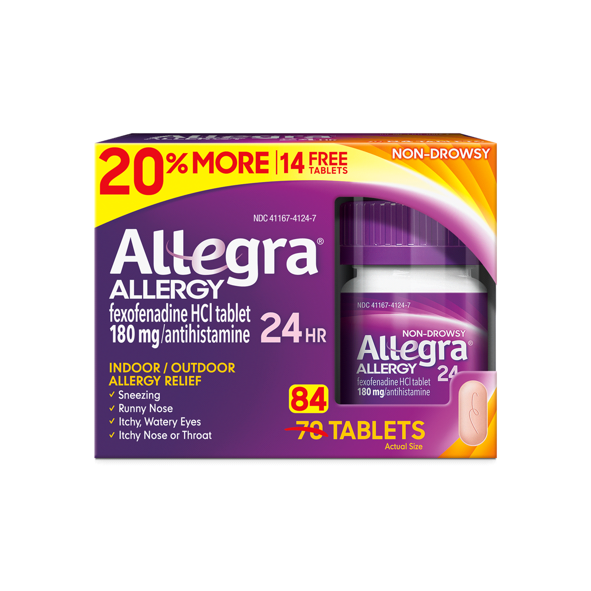 slide 1 of 1, Allegra Adult 24 Hour Allergy Tablets, 84 ct