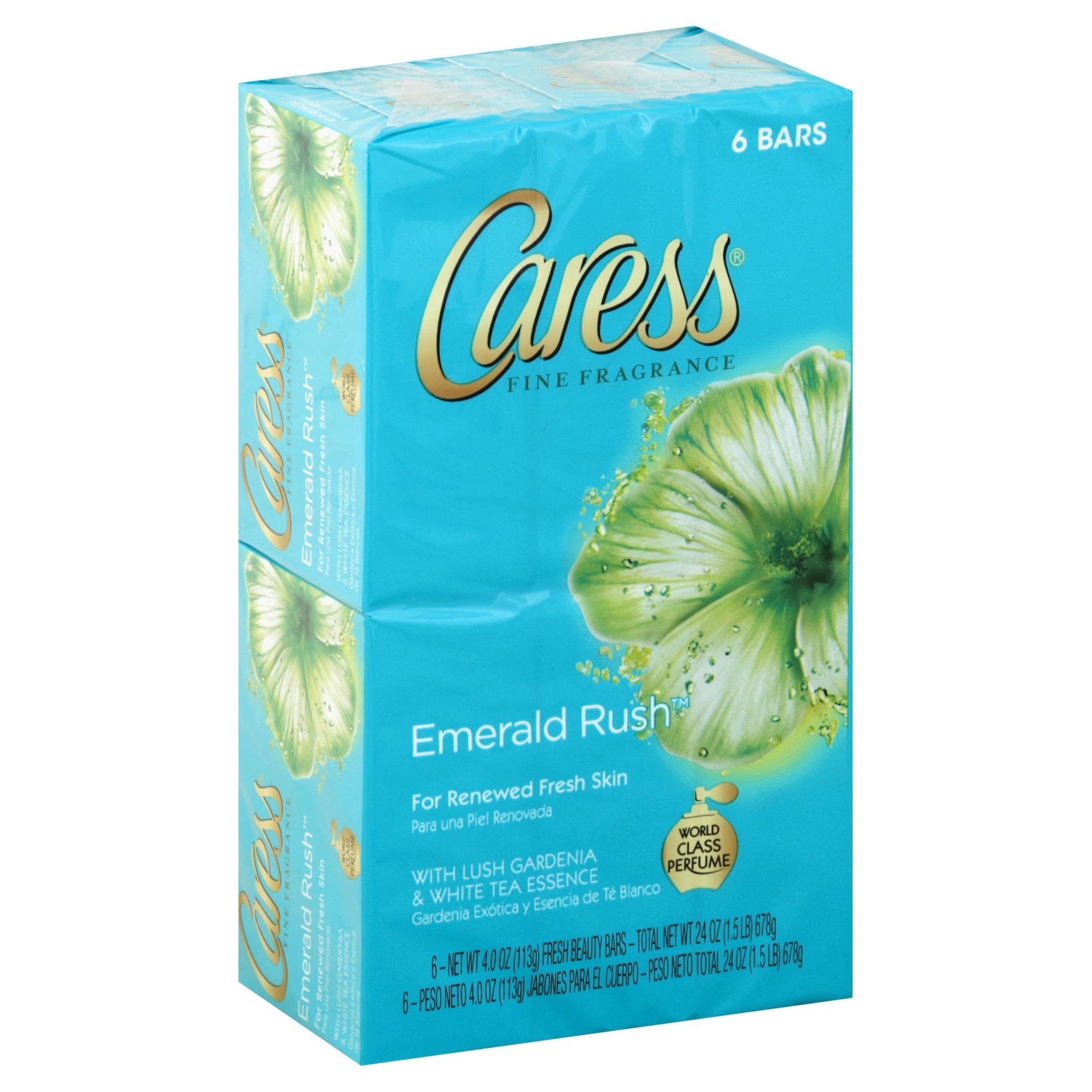 slide 1 of 1, Caress Emerald Rush Lush Gardenia and White Tea Essence Fresh Beauty Bar, 6 ct; 4 oz