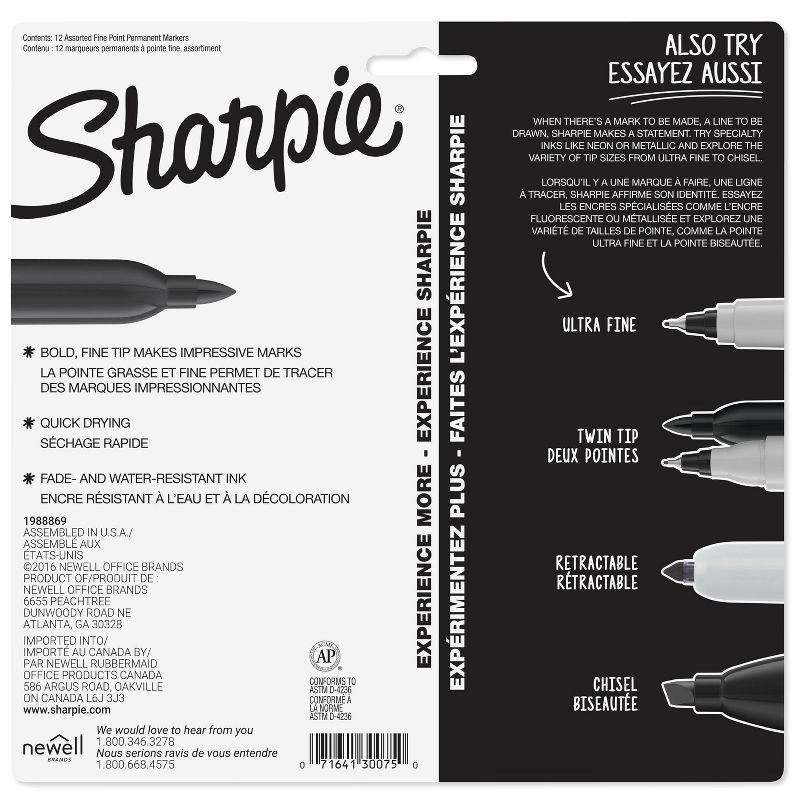 slide 3 of 7, Sharpie Permanent Fine Point Assorted Markers 12 ea, 12 ct