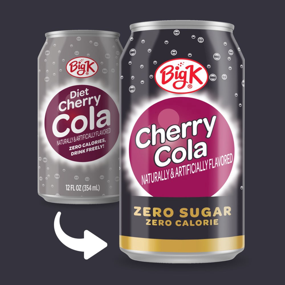 slide 5 of 5, Big K Zero Sugar Cherry Cola Soda - 12 ct; 12 fl oz, 12 ct; 12 fl oz