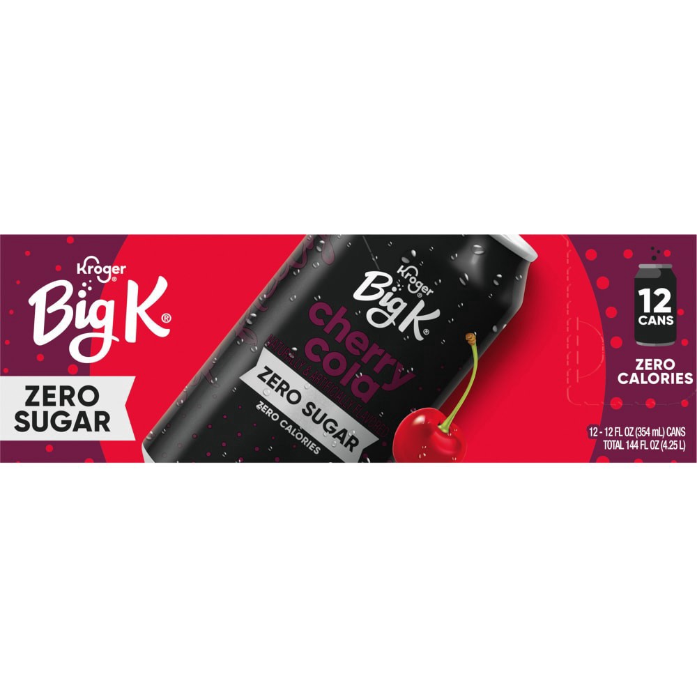 slide 3 of 5, Big K Zero Sugar Cherry Cola Soda - 12 ct; 12 fl oz, 12 ct; 12 fl oz