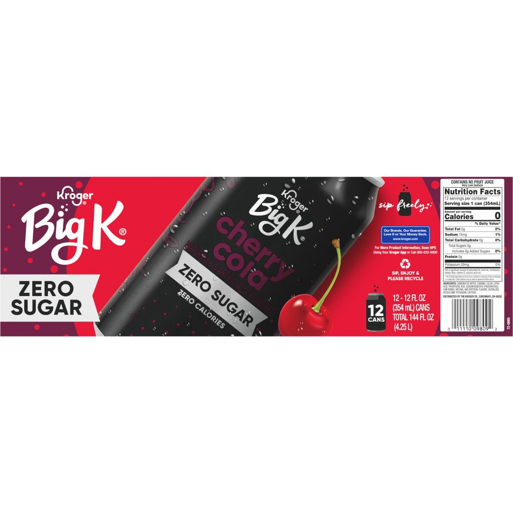 slide 4 of 5, Big K Zero Sugar Cherry Cola Soda - 12 ct; 12 fl oz, 12 ct; 12 fl oz