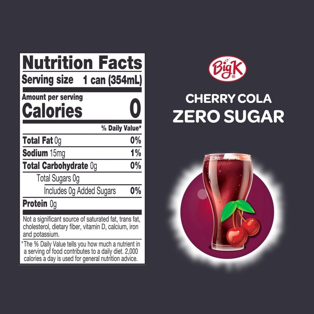 slide 2 of 5, Big K Zero Sugar Cherry Cola Soda - 12 ct; 12 fl oz, 12 ct; 12 fl oz