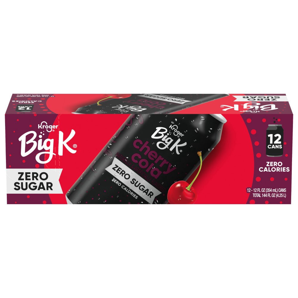 slide 1 of 5, Big K Zero Sugar Cherry Cola Soda - 12 ct; 12 fl oz, 12 ct; 12 fl oz