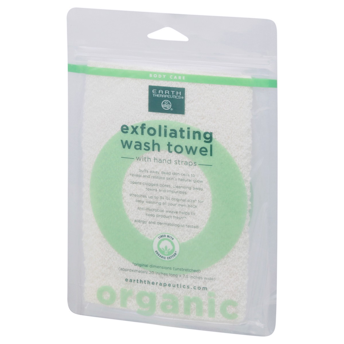 slide 3 of 9, Earth Therapeutics Body Care Exfoliating Organic with Hand Straps Wash Towel 1 ea, 1 ct