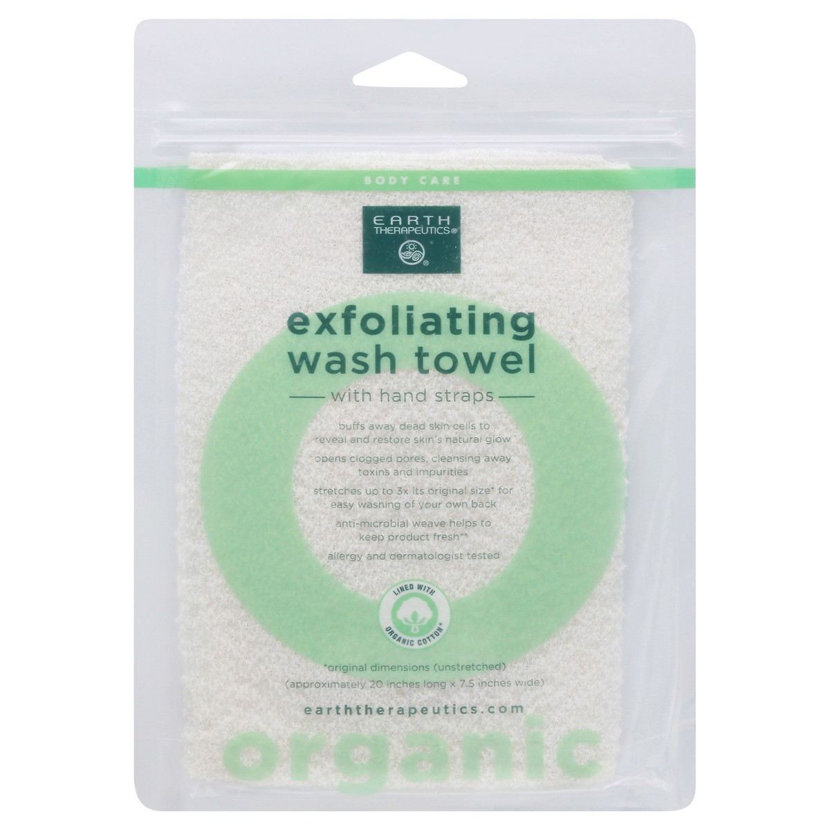 slide 1 of 9, Earth Therapeutics Body Care Exfoliating Organic with Hand Straps Wash Towel 1 ea, 1 ct