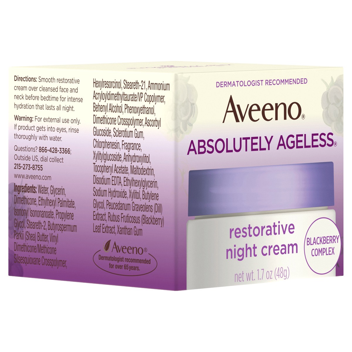 slide 2 of 9, Aveeno Absolutely Ageless Restorative Night Cream Moisturizer for Face & Neck, Antioxidant-Rich Blackberry Complex, Vitamin C & E, Non-Greasy & Non-Comedogenic, 1.7 oz, 1.7 oz