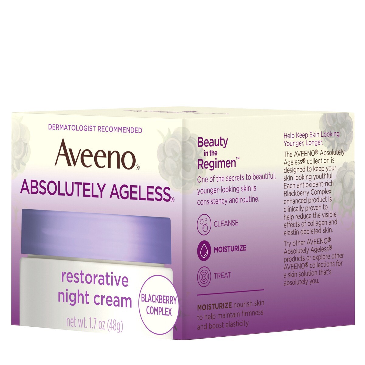 slide 3 of 9, Aveeno Absolutely Ageless Restorative Night Cream Moisturizer for Face & Neck, Antioxidant-Rich Blackberry Complex, Vitamin C & E, Non-Greasy & Non-Comedogenic, 1.7 oz, 1.7 oz