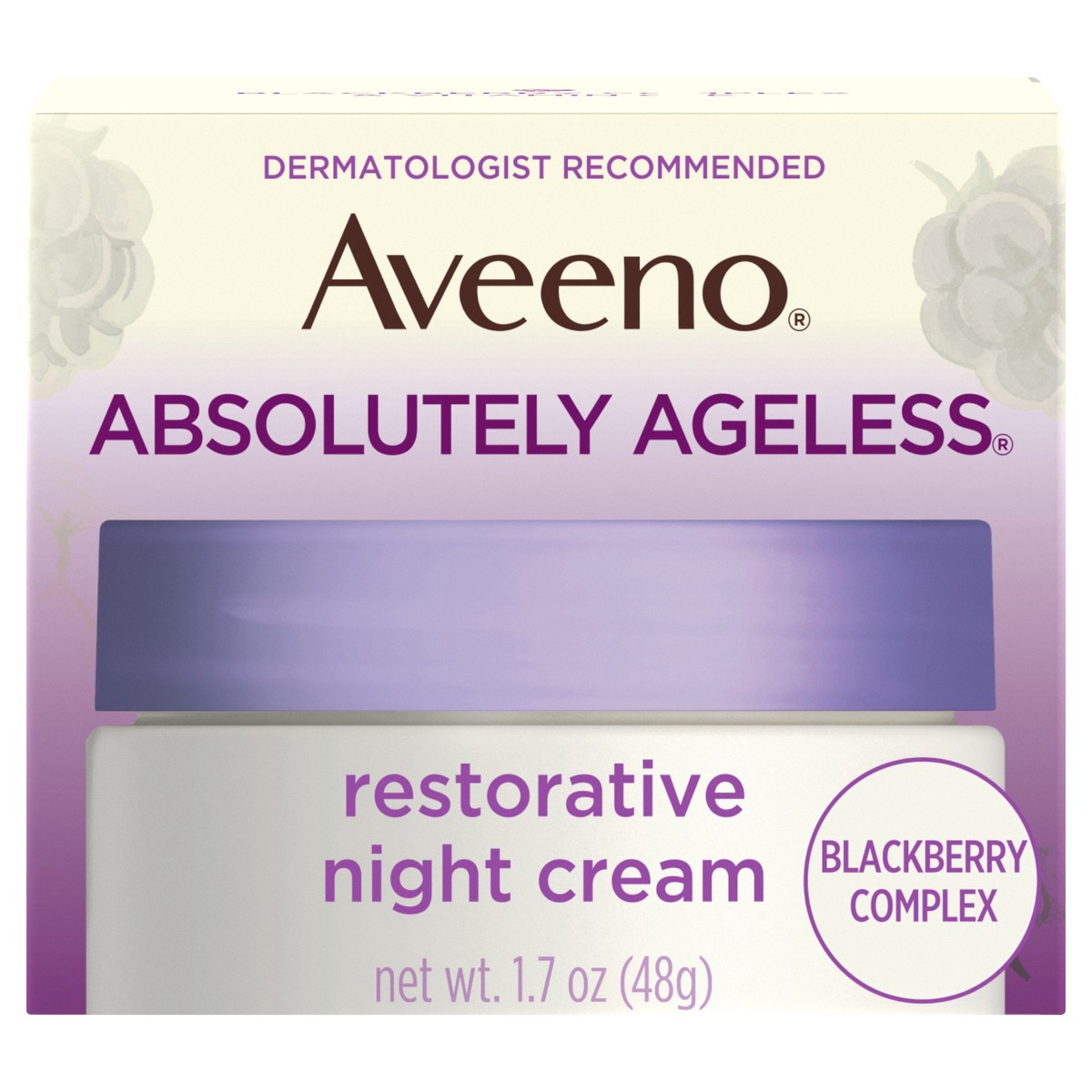 slide 1 of 9, Aveeno Absolutely Ageless Restorative Night Cream Moisturizer for Face & Neck, Antioxidant-Rich Blackberry Complex, Vitamin C & E, Non-Greasy & Non-Comedogenic, 1.7 oz, 1.7 oz