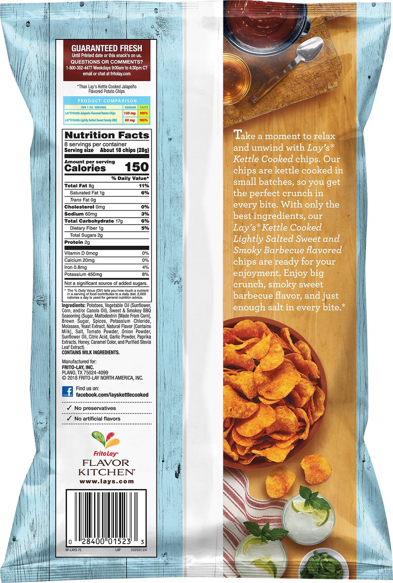 slide 4 of 7, Lay's Kettle Cooked Lightly Salted Sweet & Smoky Barbecue Flavored Potato Chips 8 oz, 8 oz