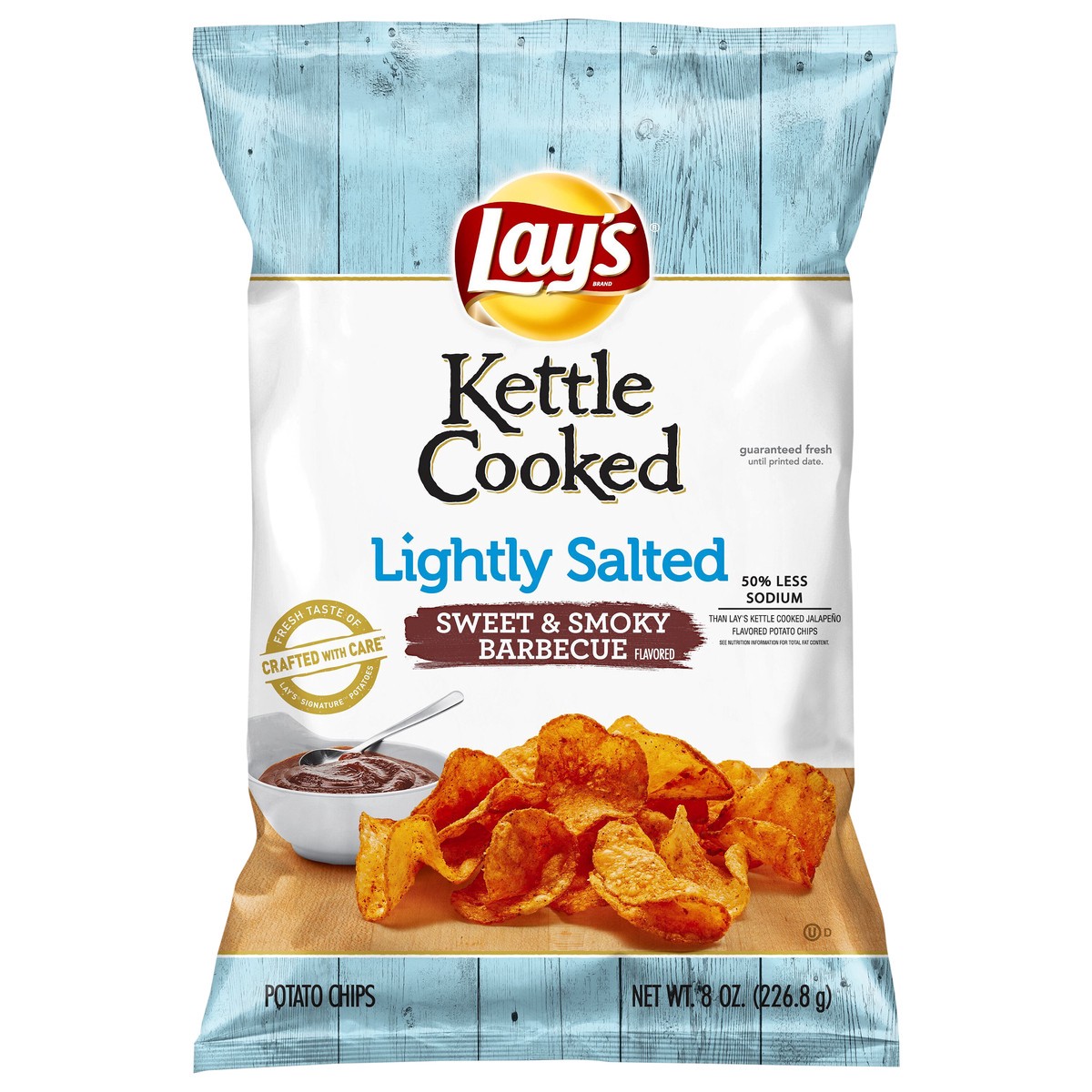 slide 1 of 7, Lay's Kettle Cooked Potato Chips Lightly Salted Sweet & Smoky Barbecue 8 Oz, 8 oz