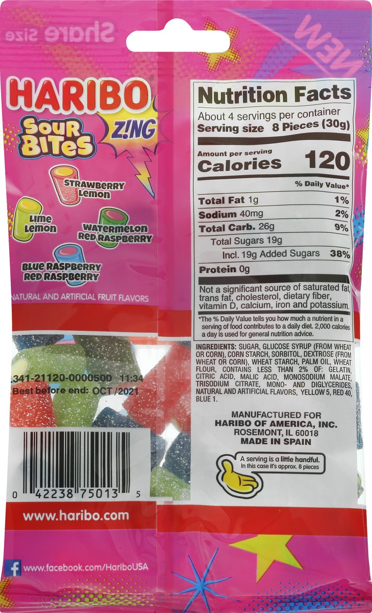 slide 6 of 13, Haribo Sour Candy Zing Bites, 4.5 oz