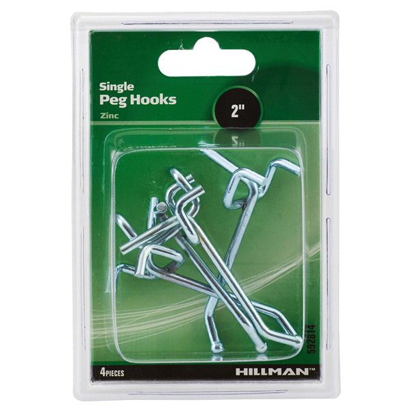 slide 1 of 1, Hillman Single Peg Hooks, 2'', 4 ct