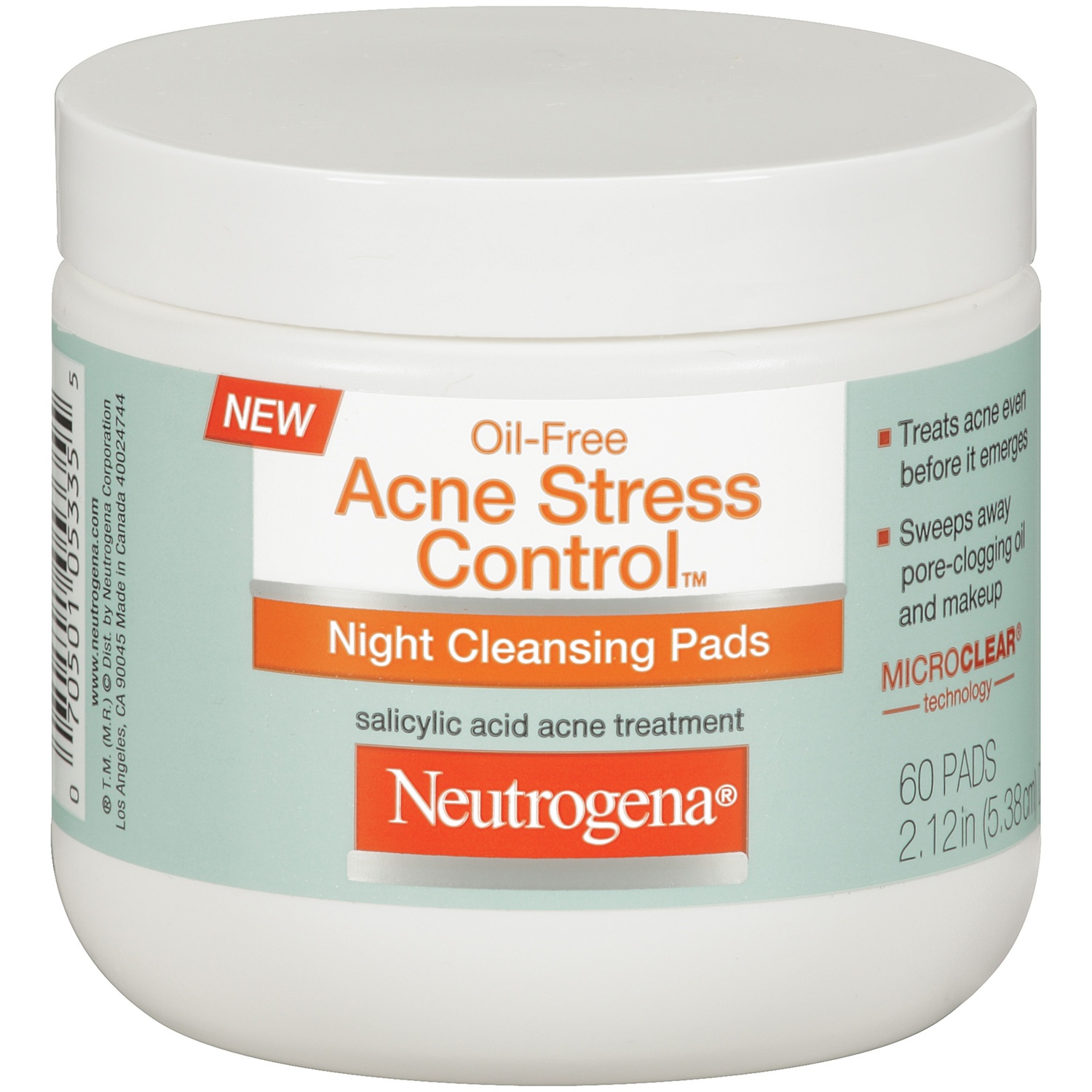 slide 1 of 1, Neutrogena Oil-Free Acne Stress Control Night Cleaning Pads, 60 ct