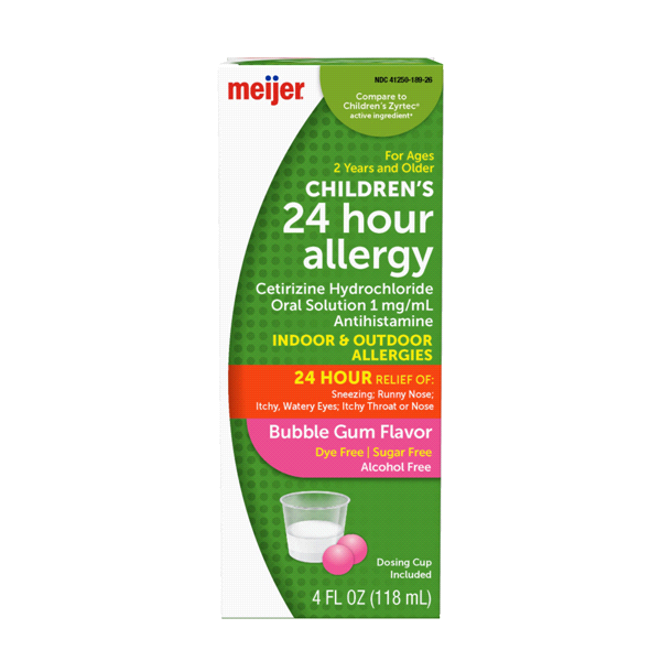 slide 1 of 3, Meijer Children’s 24 Hour Allergy Antihistamine, Bubble Gum Flavor, 1 mg, 4 oz
