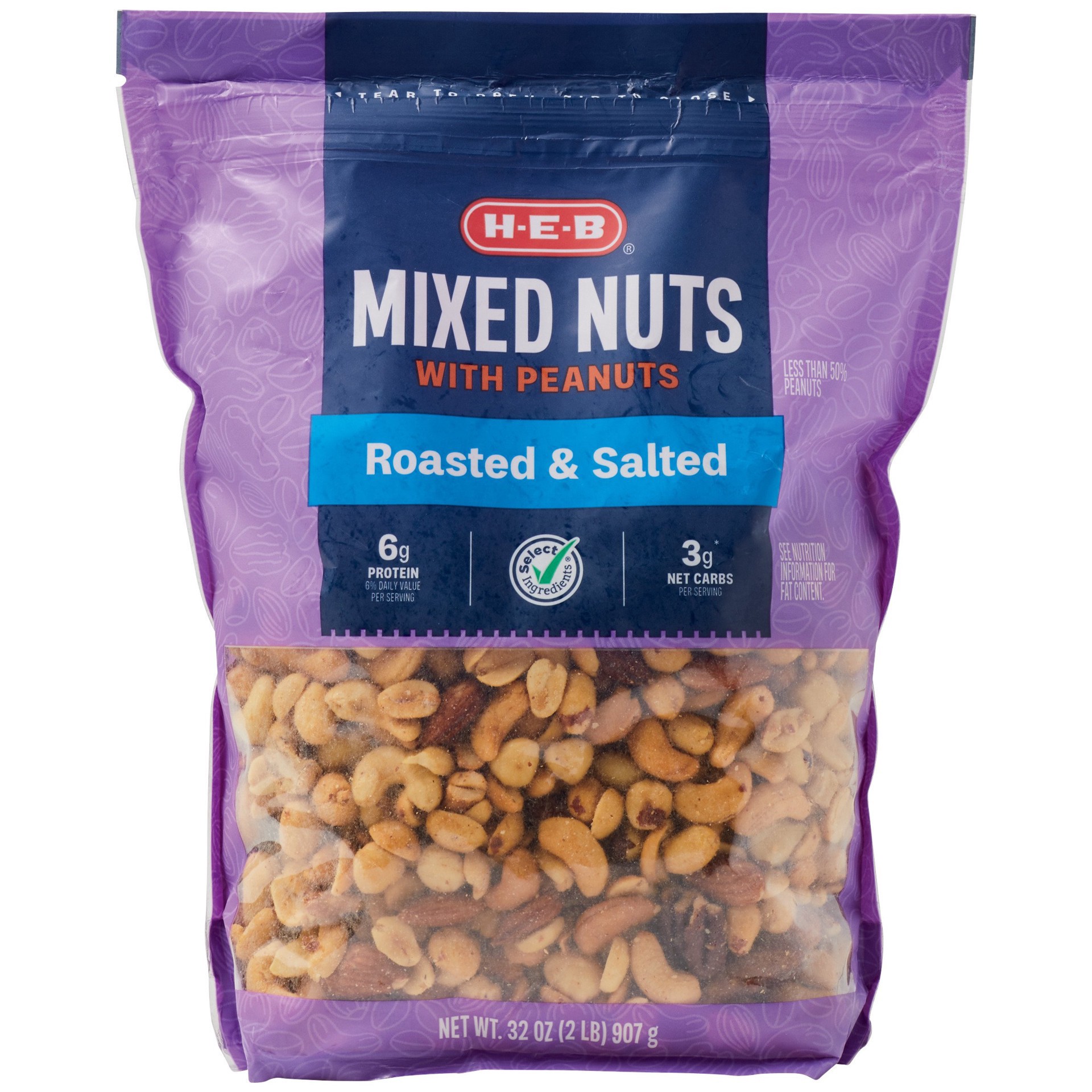 slide 1 of 1, H-E-B Select Ingredients Mixed Nuts with Peanuts, 32 oz