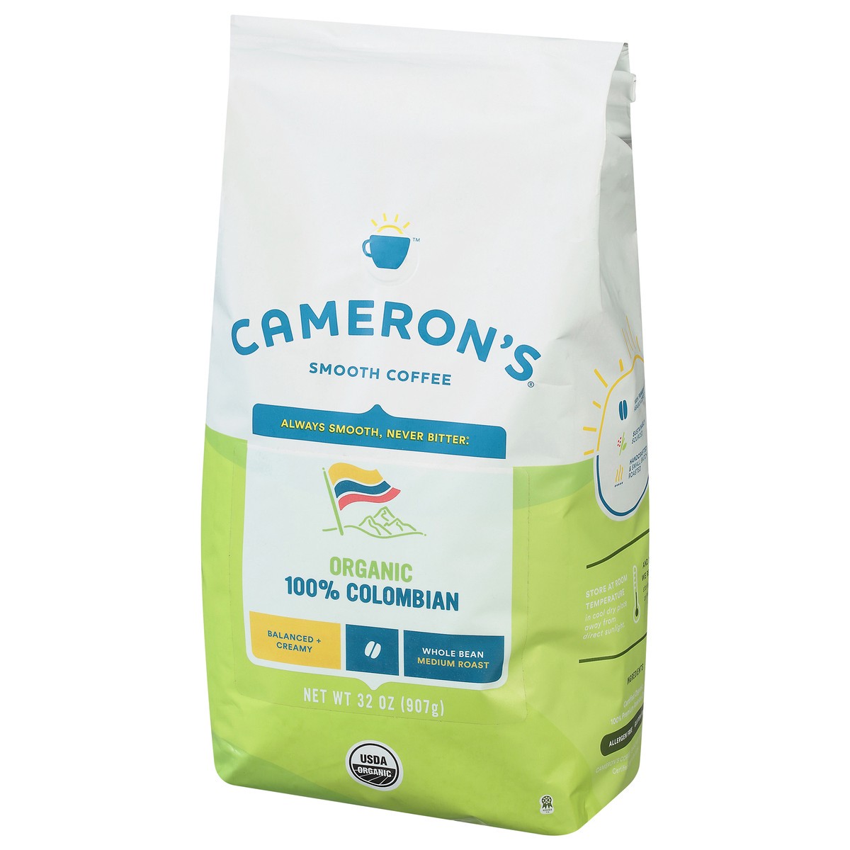 slide 4 of 9, Cameron's Coffee Whole Bean Bag, Organic 100% Colombian, 32oz, 32 oz