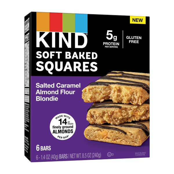 slide 4 of 4, KIND Soft Baked Squares, Salted Caramel Almond Flour Blondie, Gluten Free Snacks, 8.5oz Box (6 Bars), 6 ct