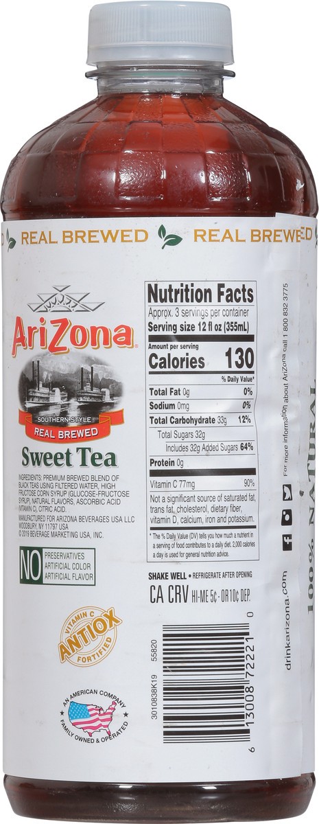 slide 5 of 9, AriZona Real Brewed Southern-Style Sweet Tea - 34 fl oz, 1 liter