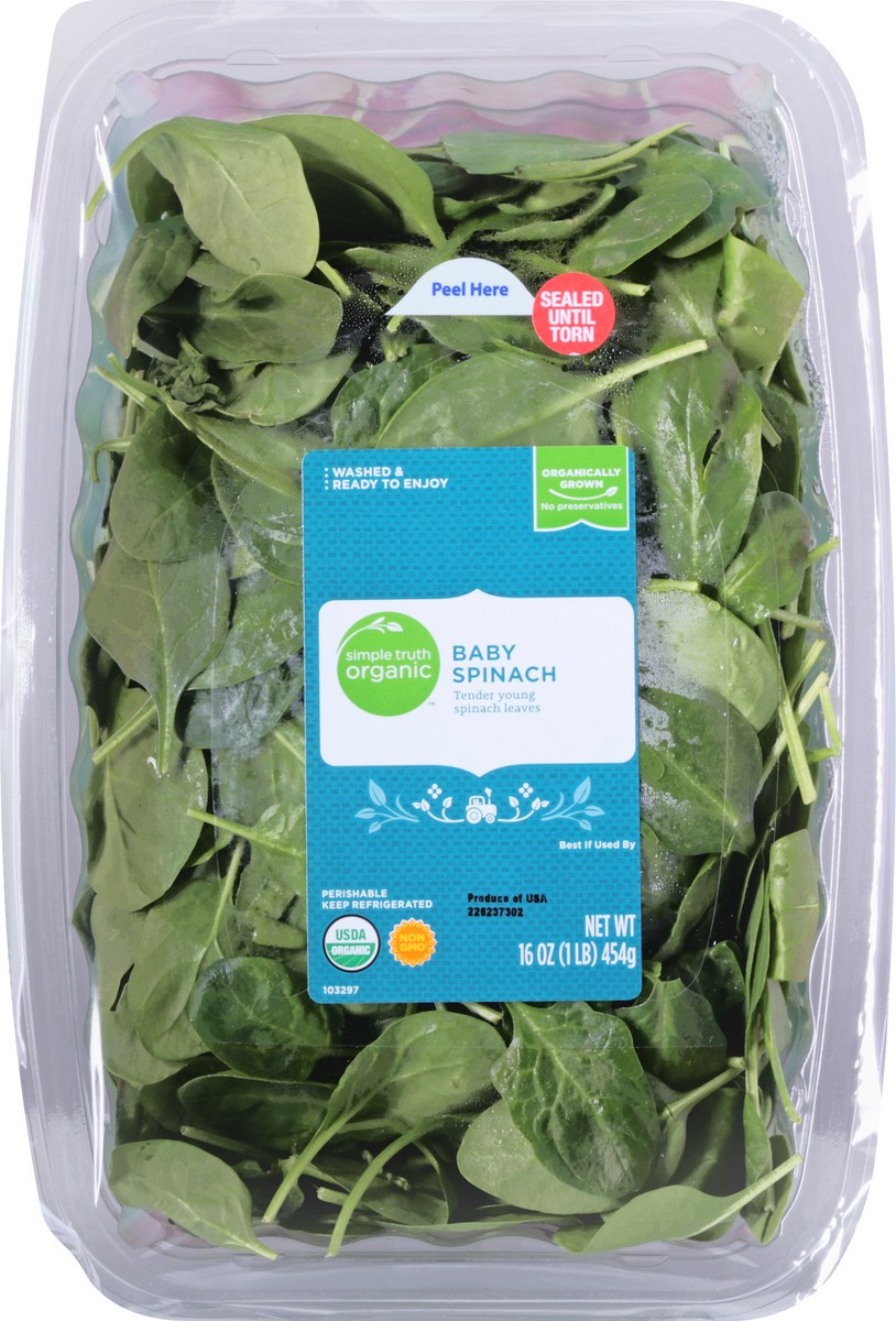 slide 1 of 13, Simple Truth Organic Organic Baby Spinach 16 oz, 16 oz