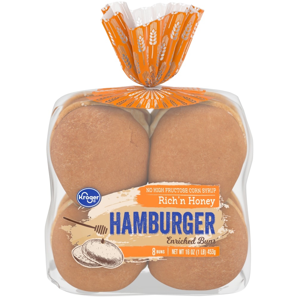 slide 1 of 1, Kroger Enriched Rich'N Honey Hamburger Buns 8 Count, 16 oz