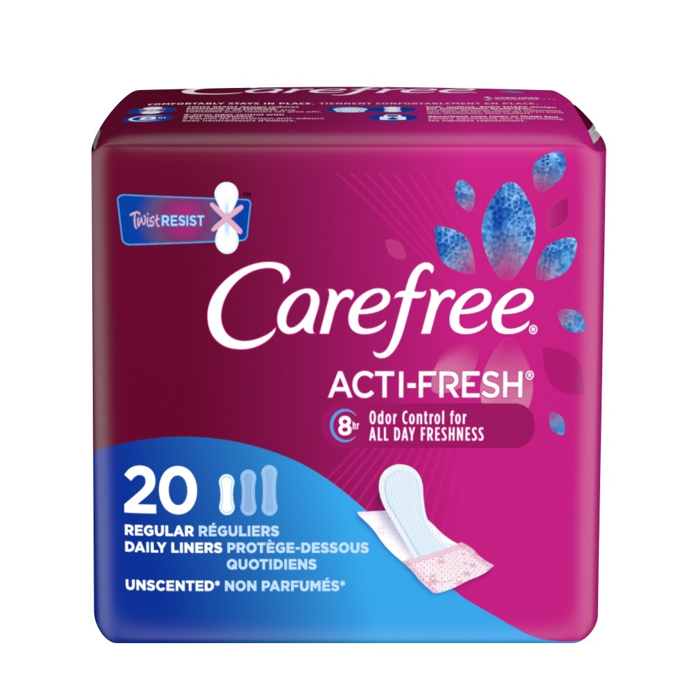 slide 1 of 1, Carefree Body Shape Regular To Go Pantiliners Unscented, 20 ct