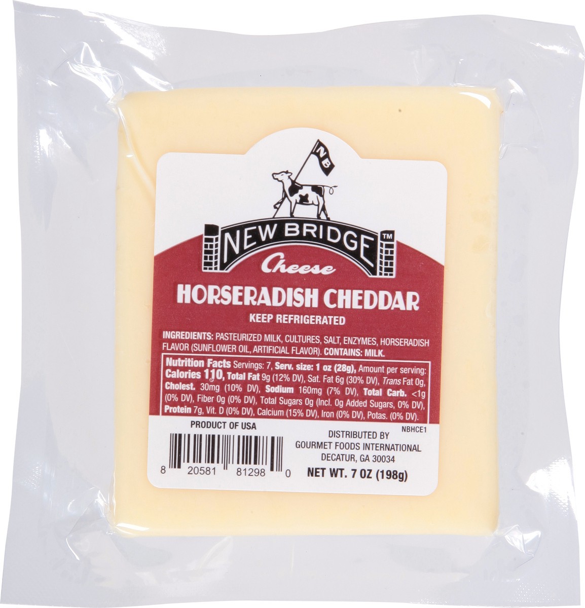 slide 8 of 9, New Bridge Cheese, Horseradish Cheddar, 7 oz